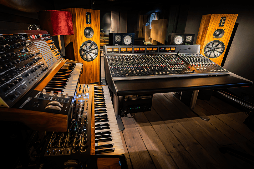 Harrison 32C analogue mixing console inside the 160DL recording studio.